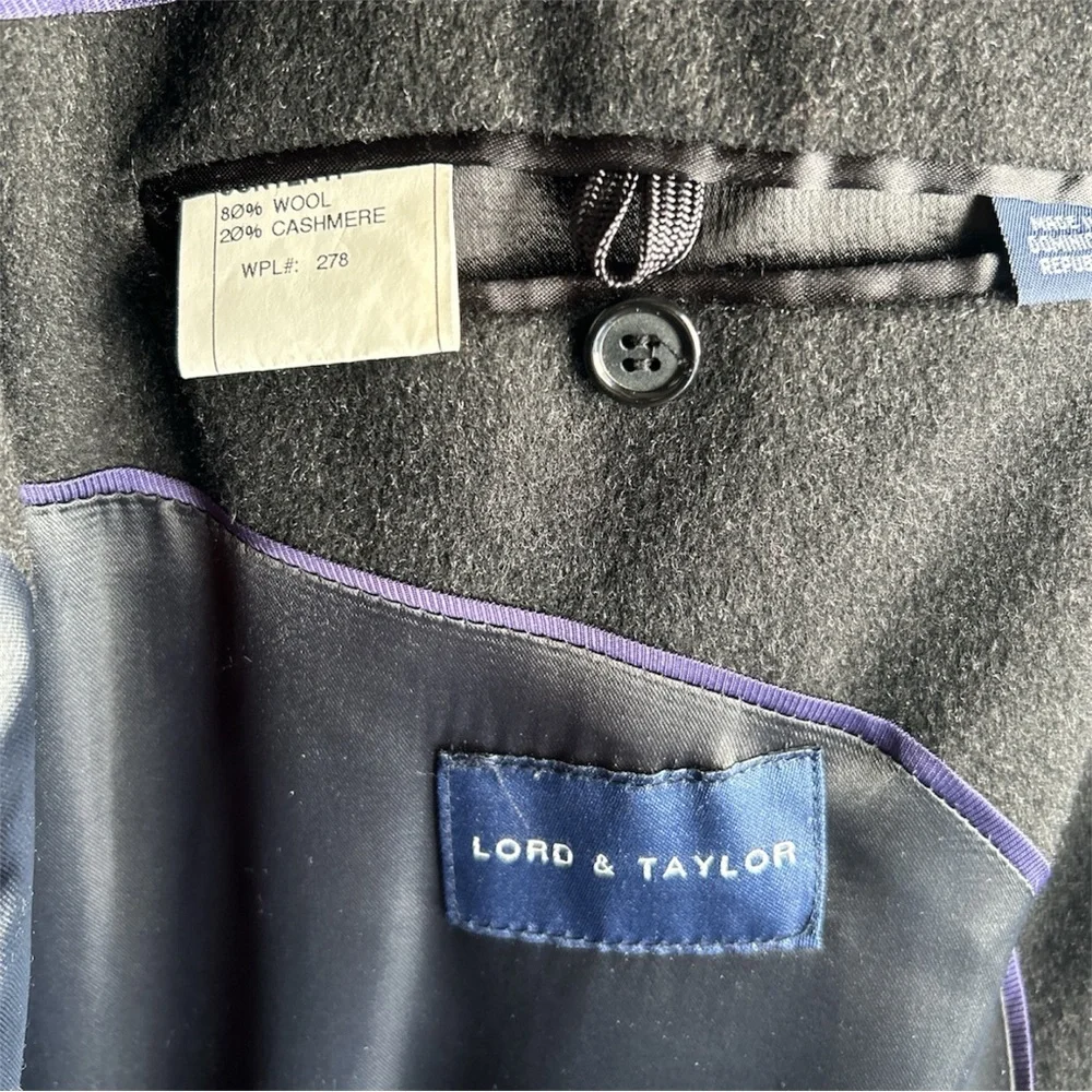 Grant Thomas Lord & Taylor Men's Dark Gray Wool Cashmere Overcoat Size 46L